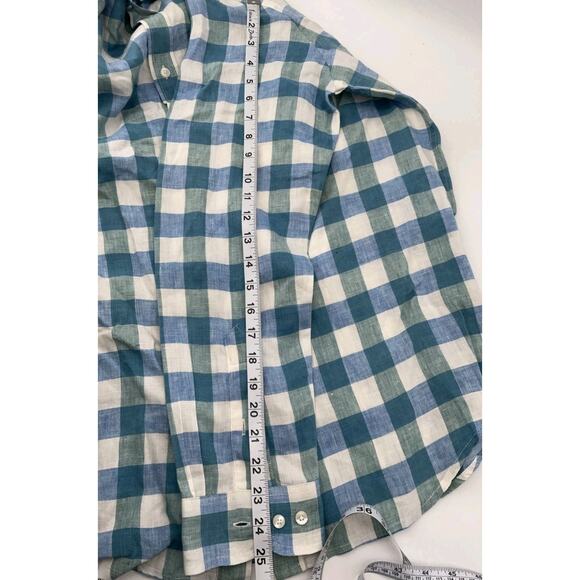 LL Bean Shirt Men Large 100% Linen Windowpane Plaid Button Down Blue - Picture 11 of 11